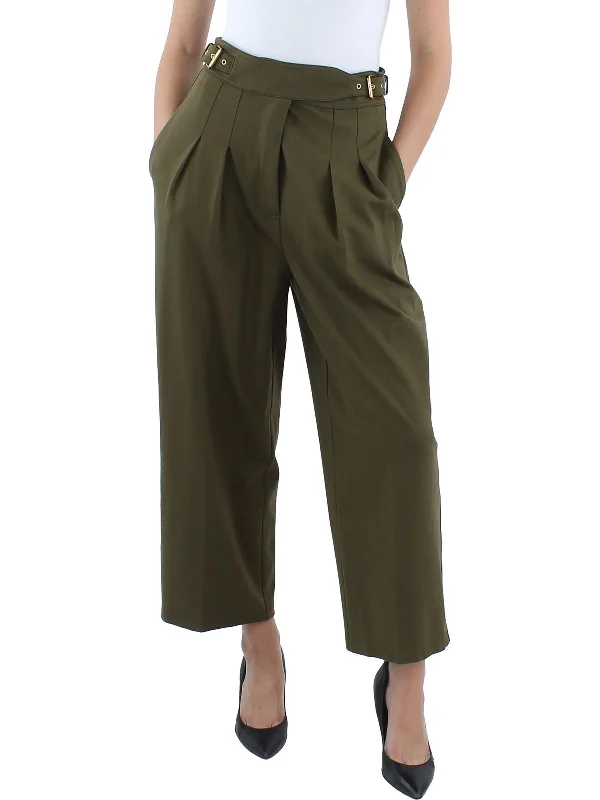 Womens Pleated Ponte Cropped Pants