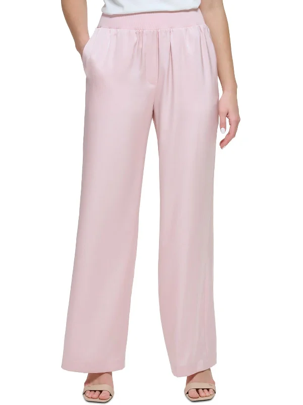 Womens Satin High Rise Wide Leg Pants