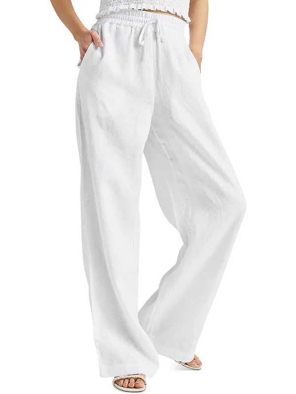 Womens Sheer Linen Wide Leg Pants