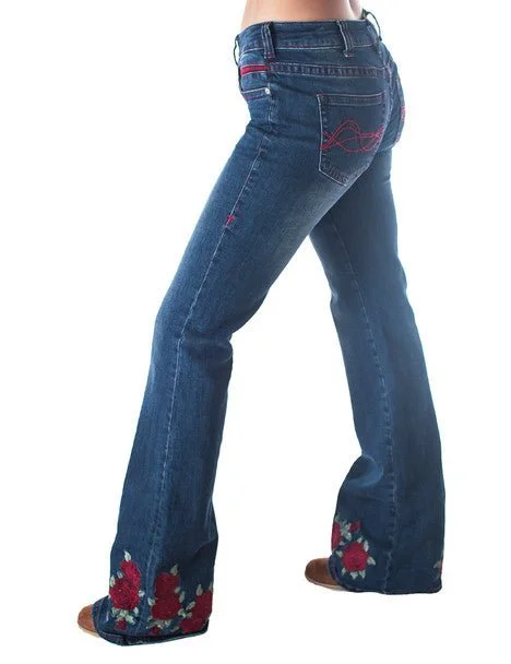 Cowgirl Tuff Womens Roses Are Red Medium Wash Cotton Blend Jeans