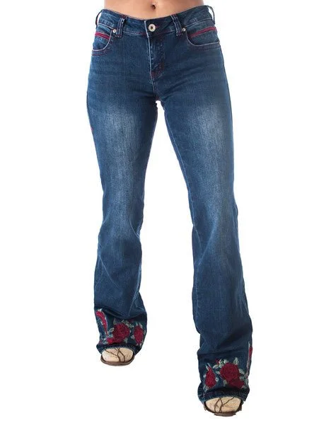 Cowgirl Tuff Womens Roses Are Red Medium Wash Cotton Blend Jeans