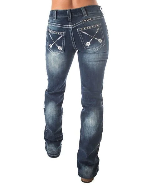 Cowgirl Tuff Womens Silver Arrows Medium Wash Cotton Blend Jeans