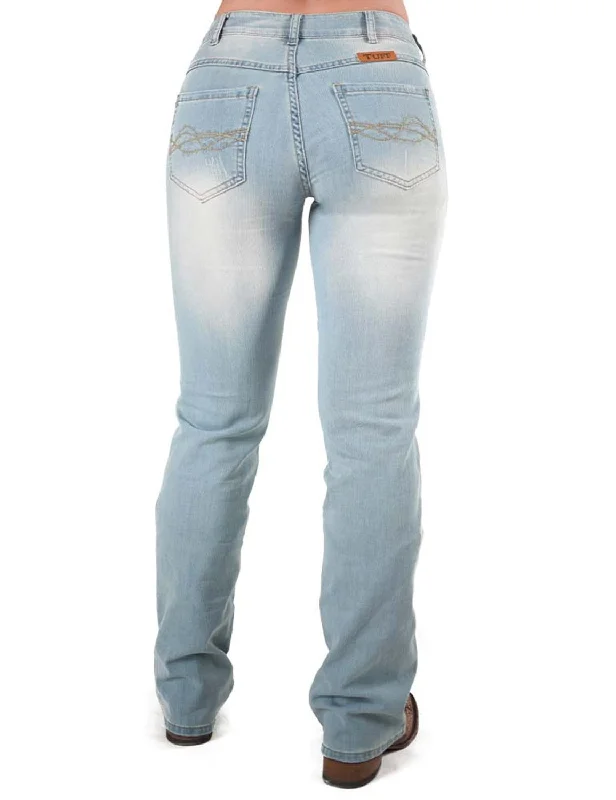 Cowgirl Tuff Womens Summer Breeze Light Wash Cotton Blend Jeans