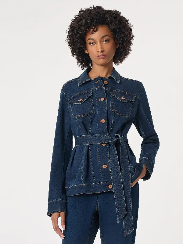 Denim Belted Button-Front Jacket