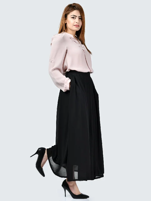 Pleated Chiffon Skirt-Black