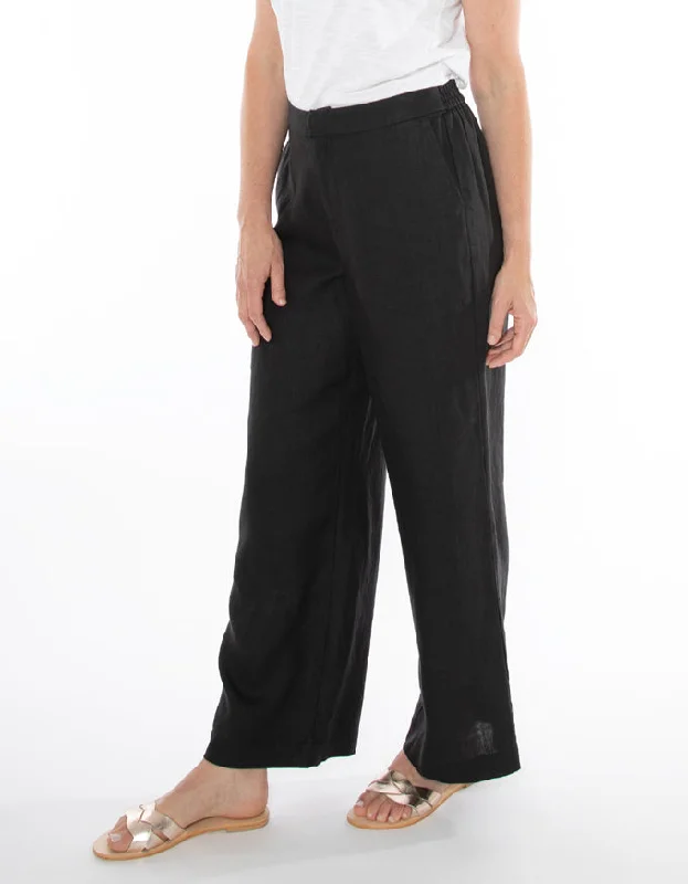 Fly Front Linen Pant Black