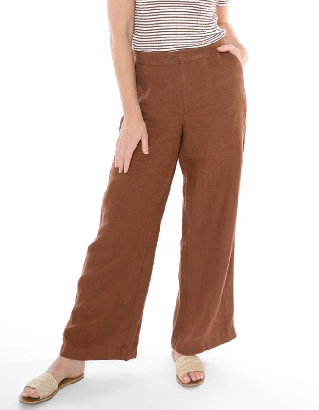 Fly Front Linen Pant Sepia