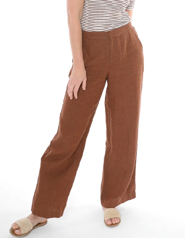 Fly Front Linen Pant Sepia