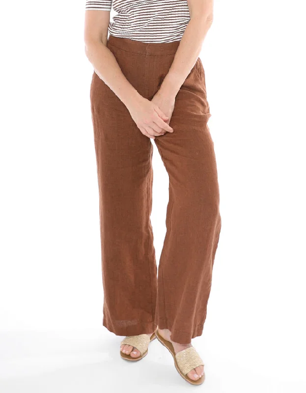 Fly Front Linen Pant Sepia