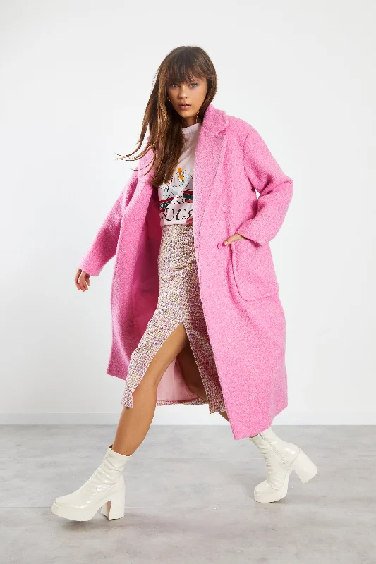 Glamorous Bright Pink Marl Midi Coat with Lapel Collar