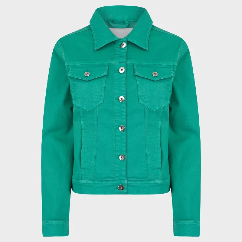 Ladies Peacock Green Stretch Denim Jacket