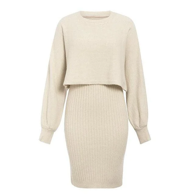 MJ Beatrice Knitted Dress and Pullover Sweater Set