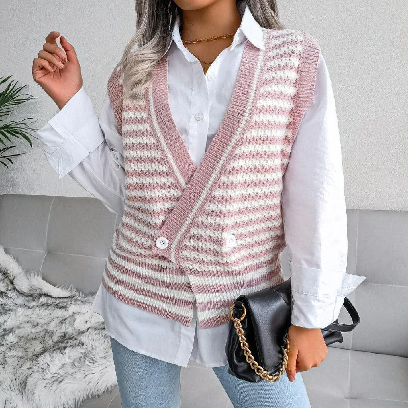 MJ Chloe Stripe College Knitted Vest Sweater