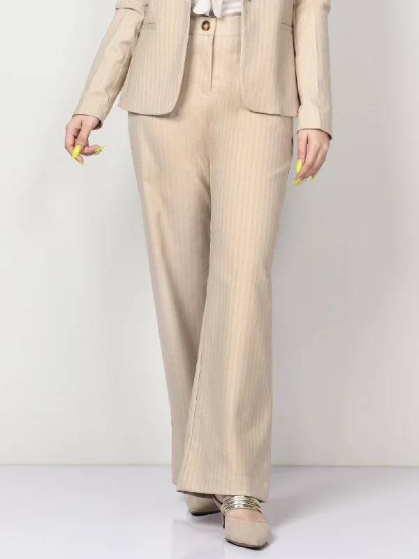 Shimmer Striped Suit Pants - Beige