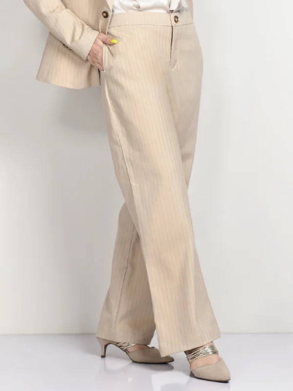 Shimmer Striped Suit Pants - Beige