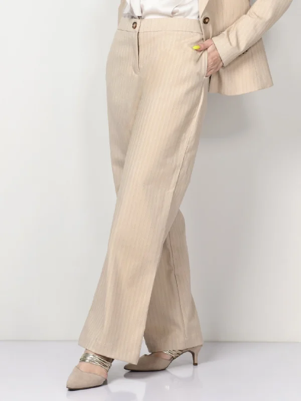 Shimmer Striped Suit Pants - Beige