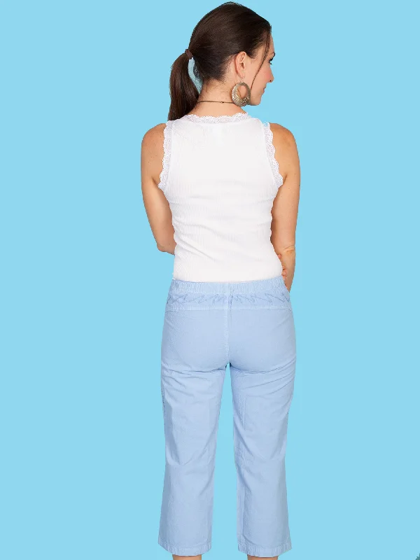 Scully Womens Powder Blue 100% Cotton Drawstring Capri Pants