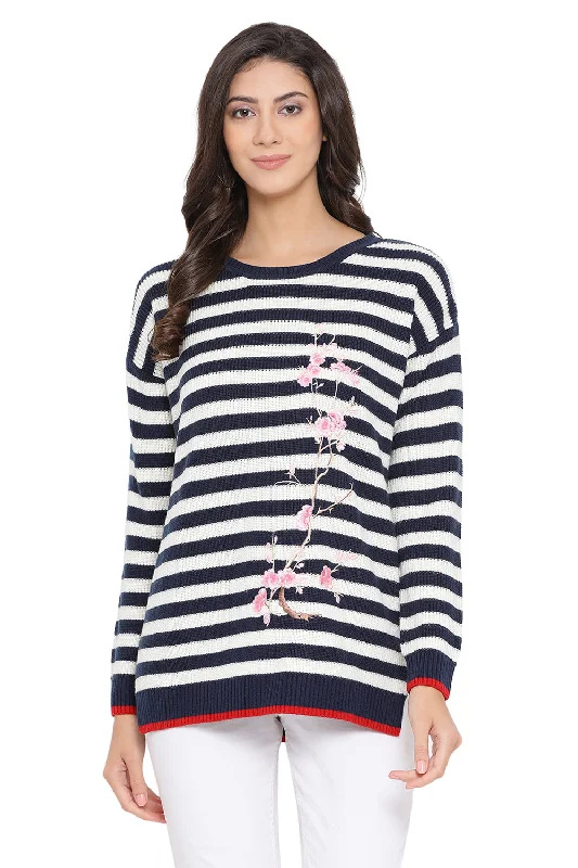 Striped Floral Full Sleeve Jumper