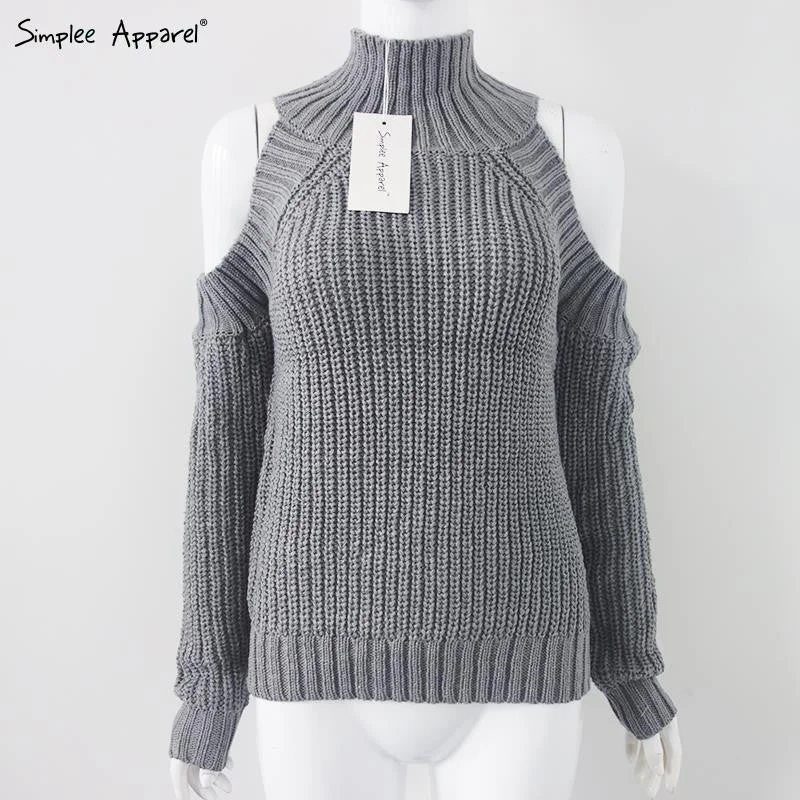 Turtleneck Off Shoulder Knitted Sweater