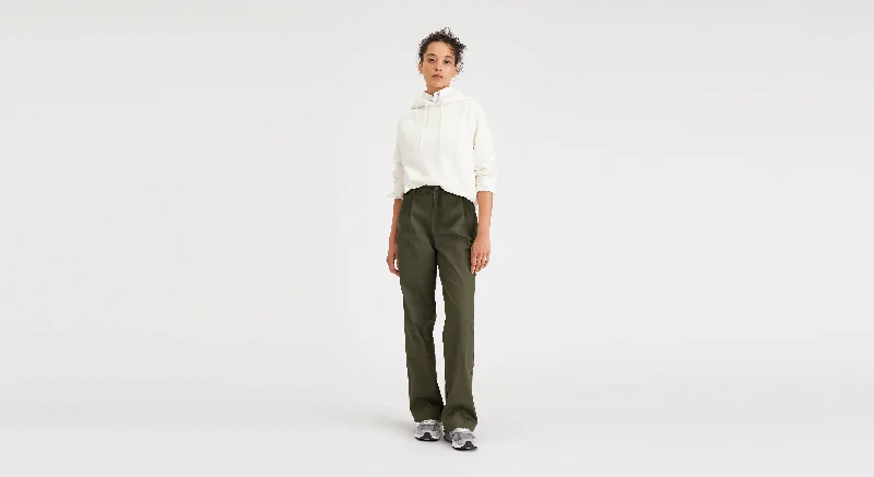 Women's Straight Fit Original Pleated High Wide Khaki Pants