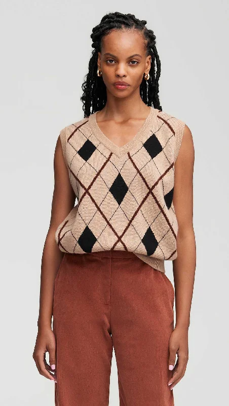 Argyle Vest in Wool-Cashmere | Camel Multi