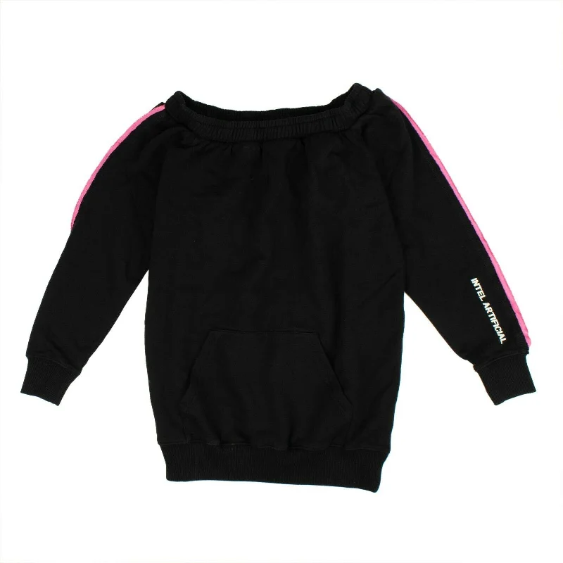 Black And Pink Boat Collar Sweatshirt