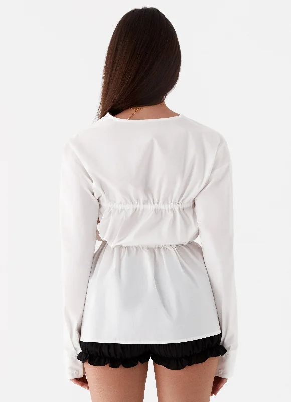 Bridget Ruched Tie Front Shirt - White