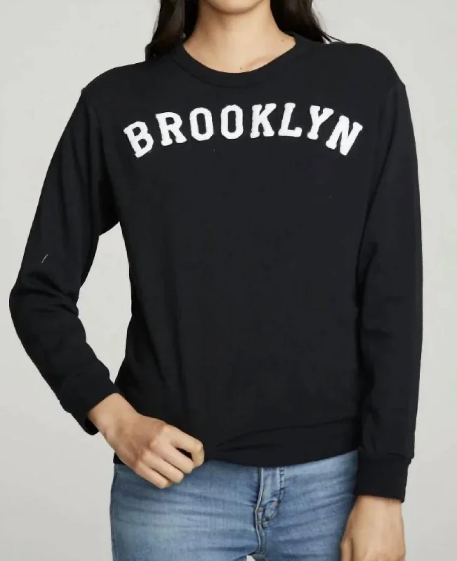 Cotton Fleece Long Sleeve Crew Neck Brooklyn In True Black