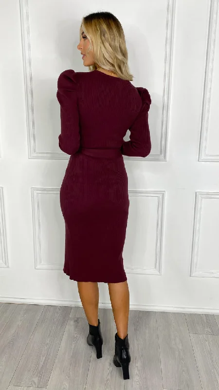 Evie Burgundy Belted Knit Dress