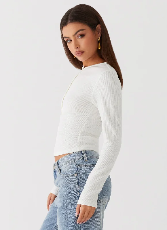 Kellie Long Sleeve Knit Top - White