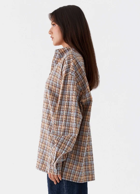 Kyla Oversized Button Up Shirt - Check