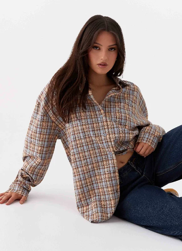 Kyla Oversized Button Up Shirt - Check