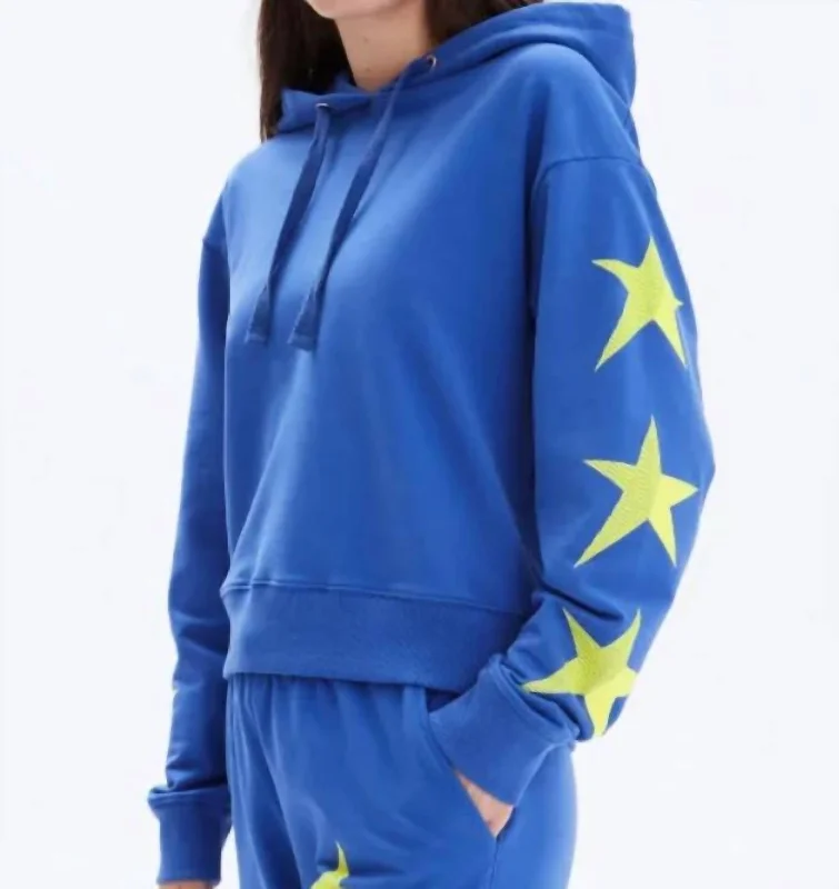 Neon Star Crop Pullover Hoodie In Electric Blue