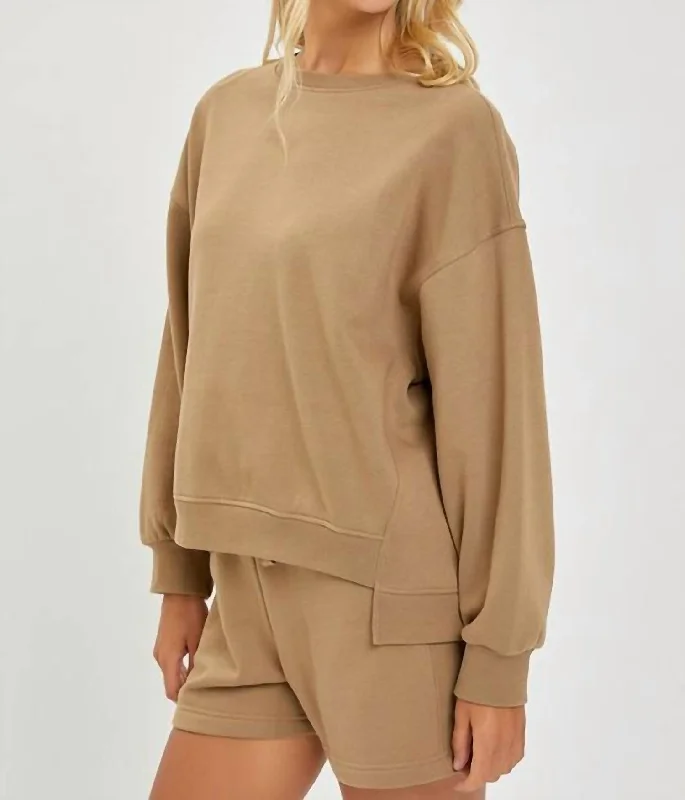 Oversized Step Hem Shirt - Mocha