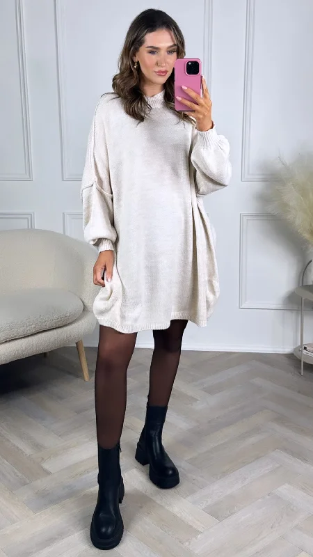 Penny Beige Turtle Neck Jumper Dress