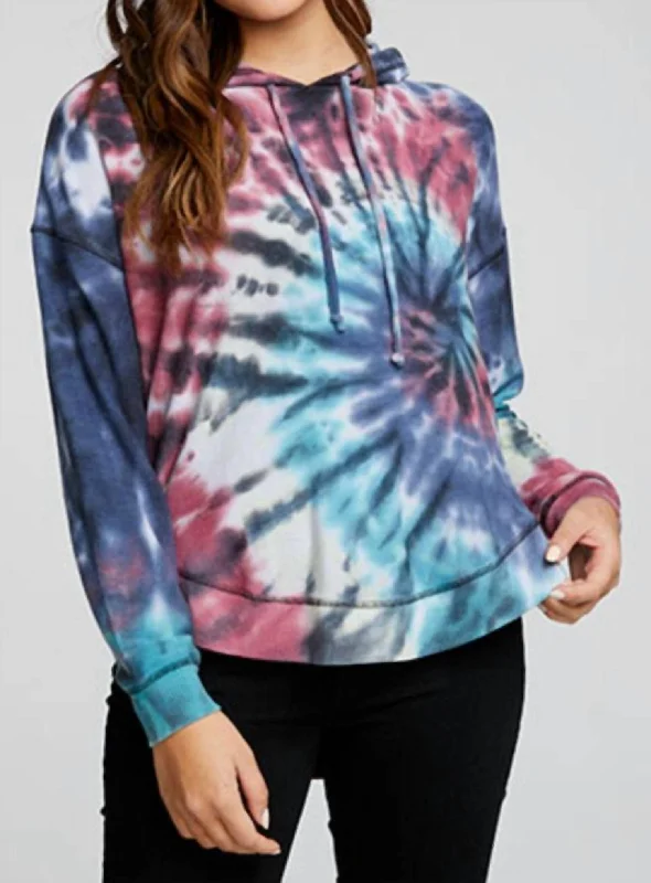 Rpet Cozy Knit Long Sleeve Hi Lo Hoodie In Dark Crystal Tie Dye