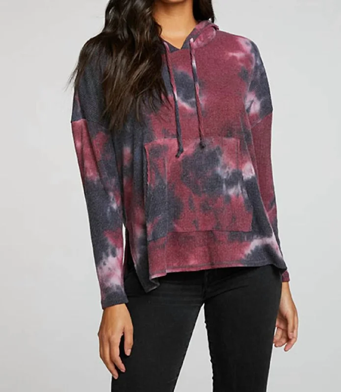 Rpet Love Rib Long Sleeve Drop Shoulderslit Side Pullover In Blackberry Tie Dye