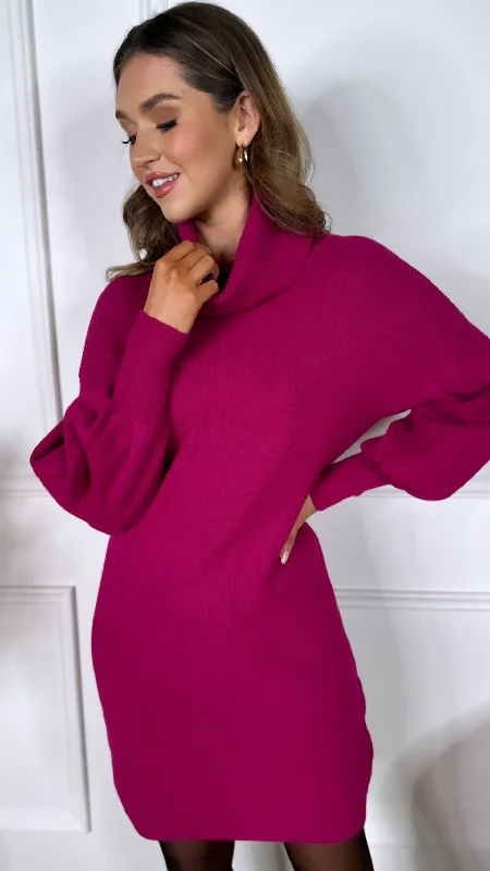 Savannah Pink Polar Neck Knit Jumper Dress