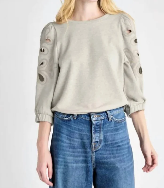 Serena Embroidered Sweatshirt In Oat Heather