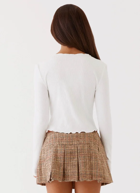 Simone Long Sleeve Bow Top - White