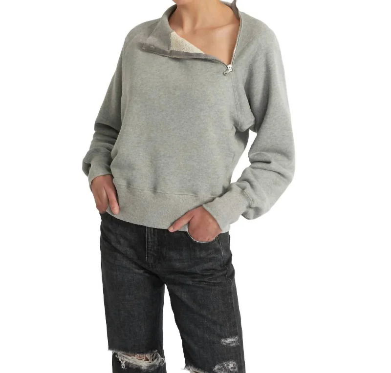 So Uptight Funnel Neck Zip Sweatshirt In Heather Grey