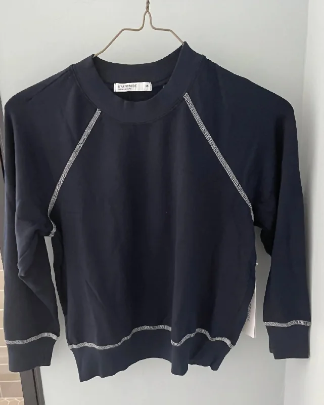 Softest Fleece Shrunken Sweatshirt With Contrast In New Navy