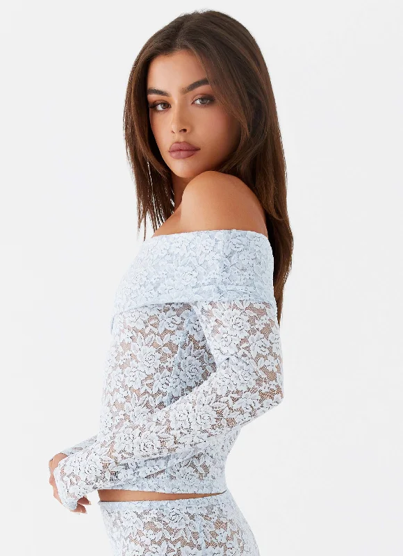 Zephyra Lace Long Sleeve Top - Blue Cloud