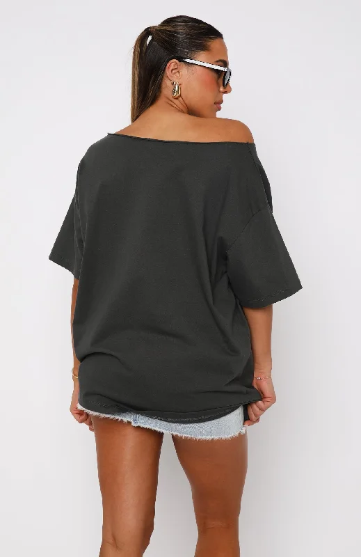 Your Favourite View Off Shoulder Oversized Tee Charcoal