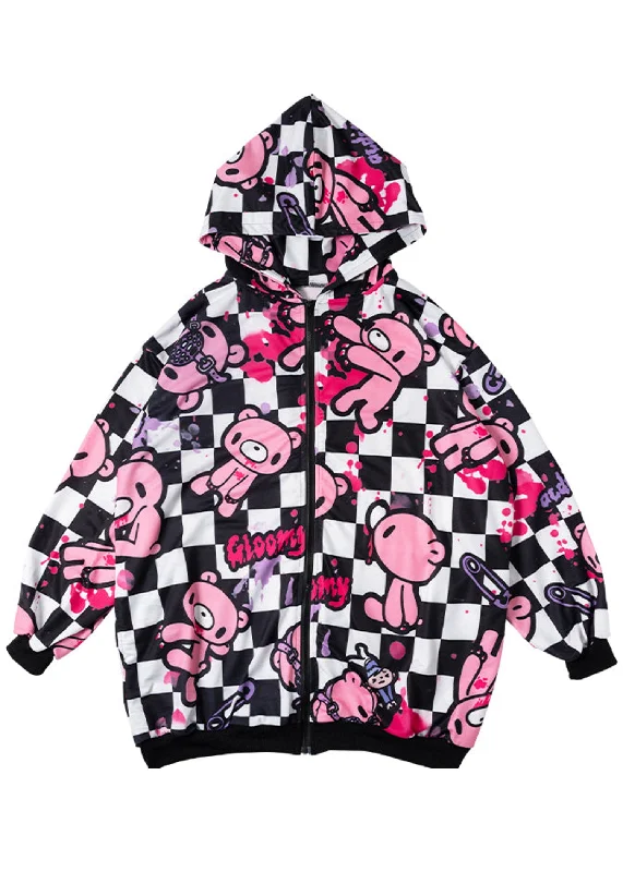 Gloomy Bear Checkered Gloomy Oversized Zip Up Hoodie