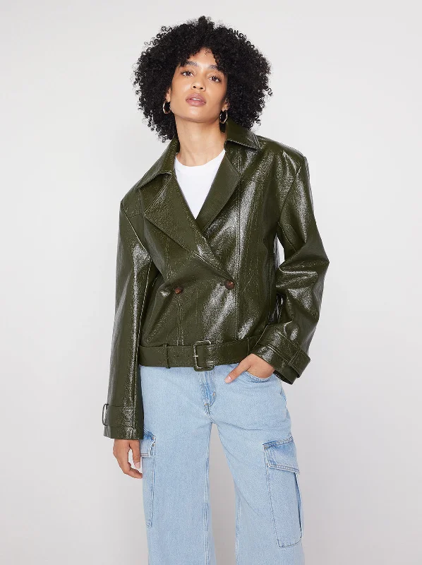 Blake Oversized Olive Vinyl Biker Jacket