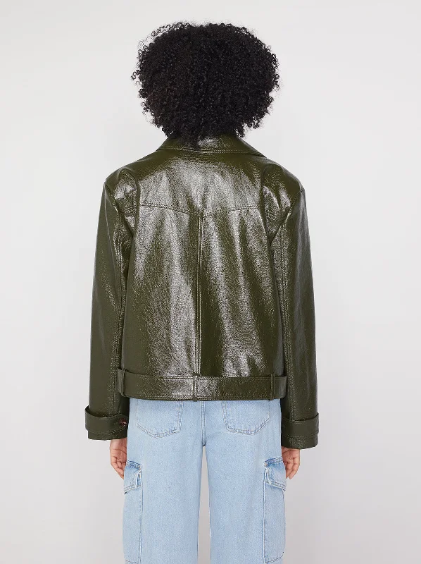 Blake Oversized Olive Vinyl Biker Jacket