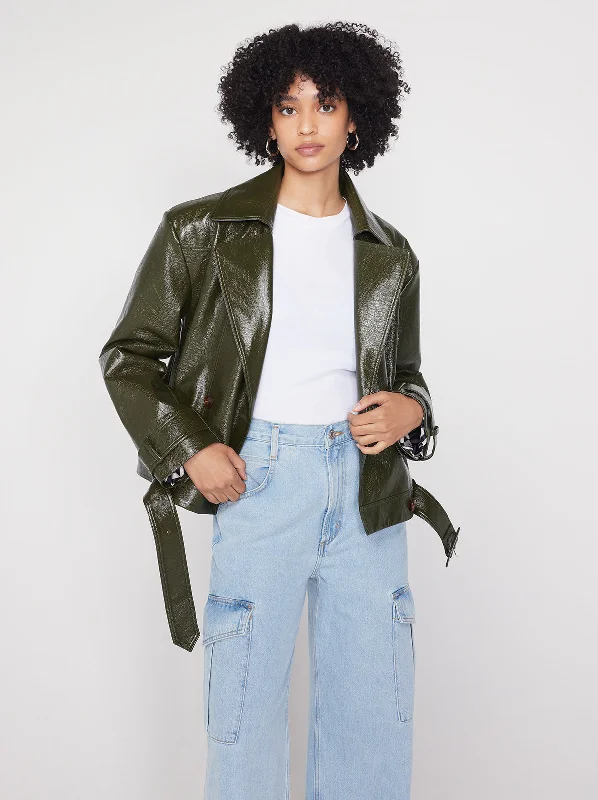 Blake Oversized Olive Vinyl Biker Jacket