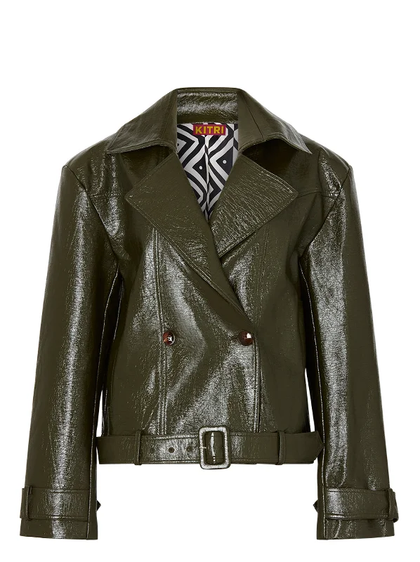 Blake Oversized Olive Vinyl Biker Jacket