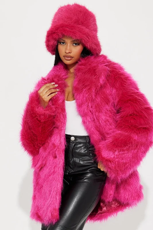 Bring It Back Faux Fur Coat - Hot Pink